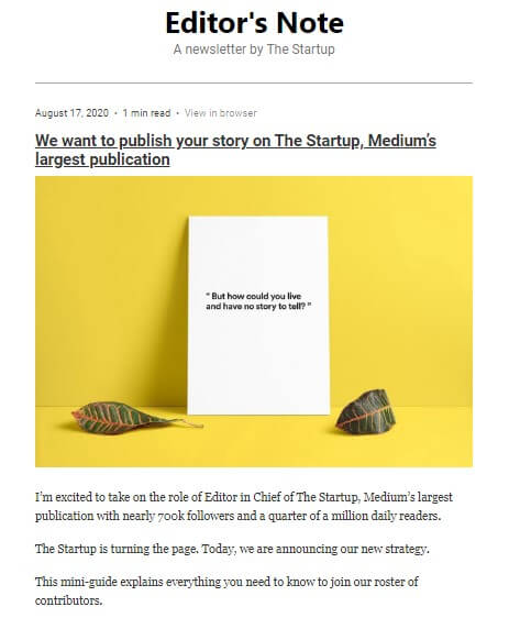 3 newsletter email from Medium publication The Startup