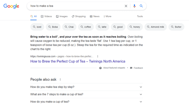 featured snippet in google