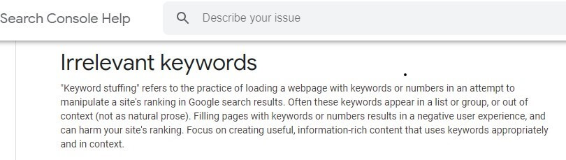 2 Here's what Google has to say about Keyword Stuffing