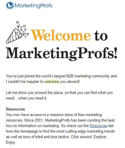1 welcome email from Marketingprofs
