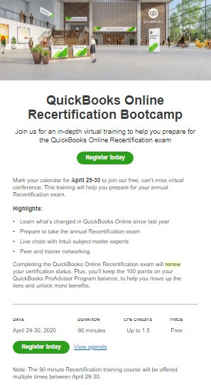 10 Quickbooks send his certified members an email for renewing their previous certificate