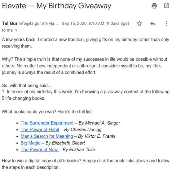 Free gift emails