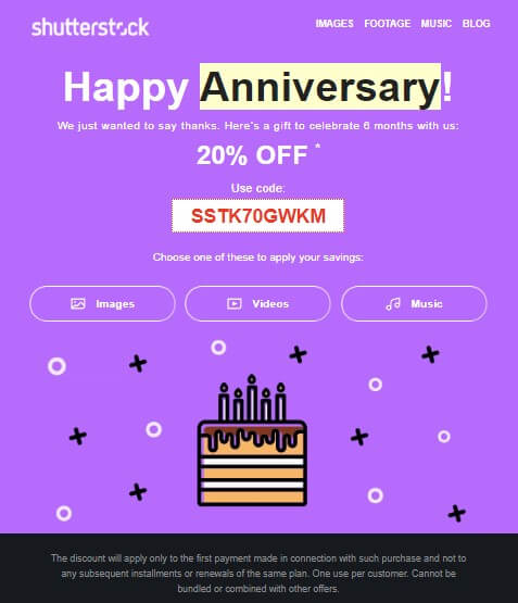 6 Shutterstock sends anniversary email to their account holders