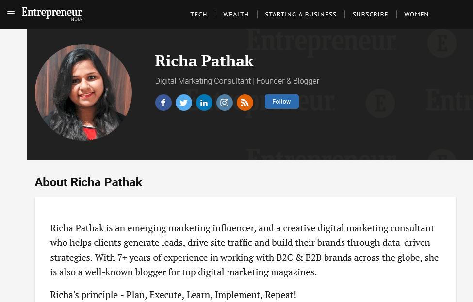 richa pathak entrepreneur.com personal branding