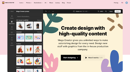 4. Icons8 Mega Creator: Online Graphics Creation